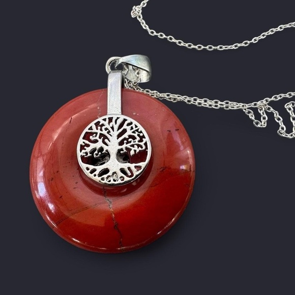 Red Jasper Tree of Life Pendant Silver Necklace - Picture 2 of 4